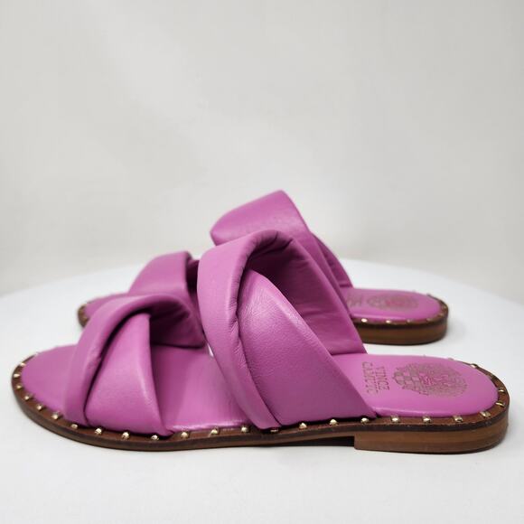 Vince Camuto Palennie Puffy Flat Slide Sandals Women 7M Pink Deep Orchid Leather - Picture 6 of 13